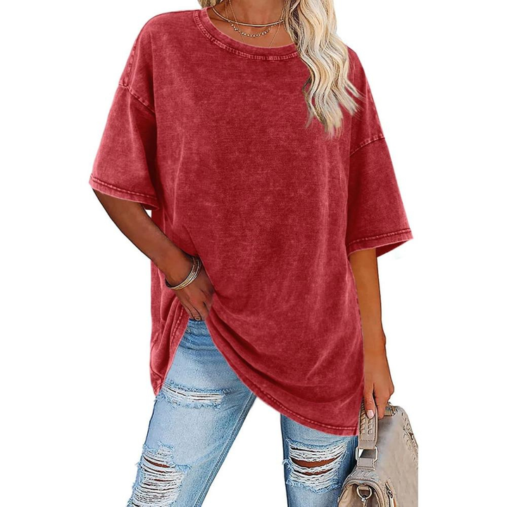 Harlow | Women's Cotton Oversized Half-Sleeve Crew Neck Tee
