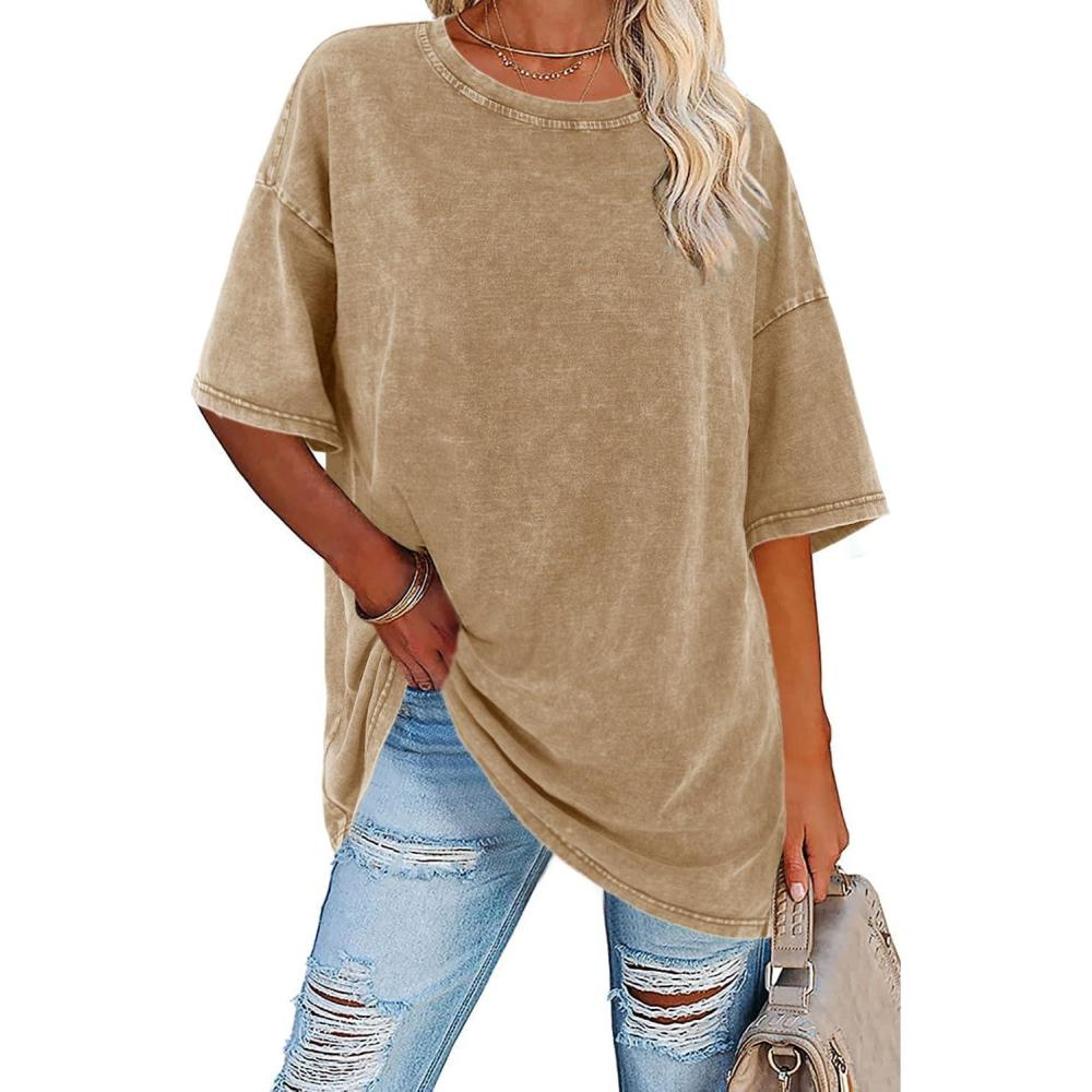 Harlow | Women's Cotton Oversized Half-Sleeve Crew Neck Tee