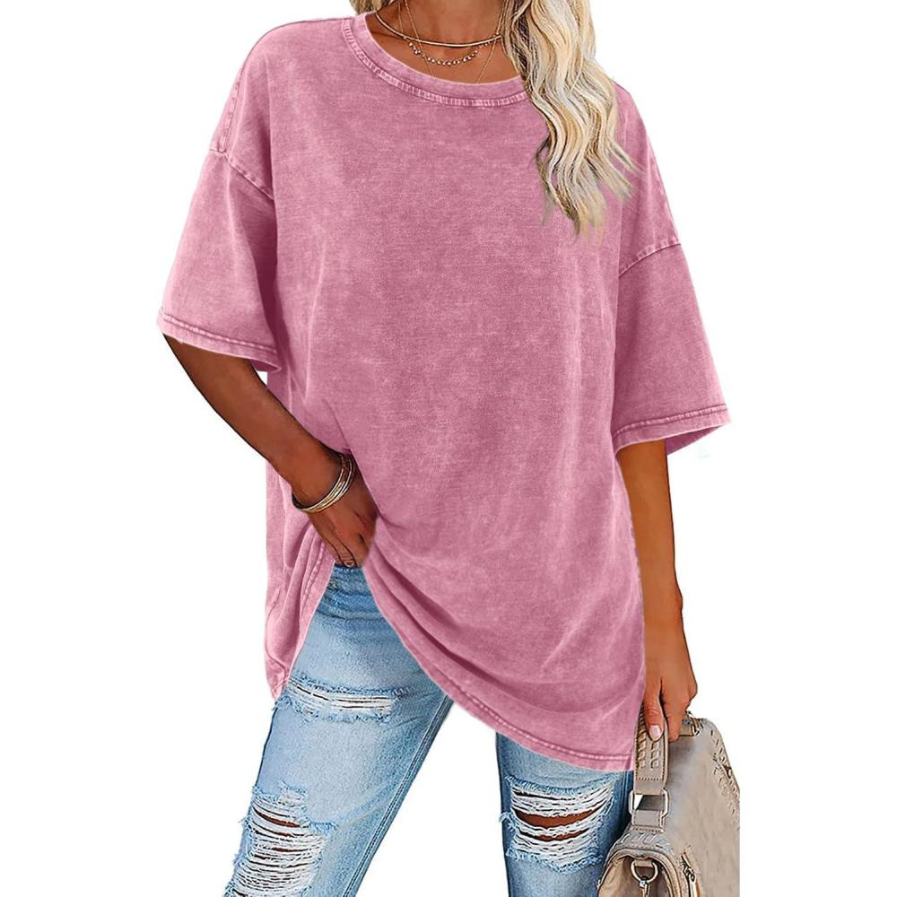 Harlow | Women's Cotton Oversized Half-Sleeve Crew Neck Tee