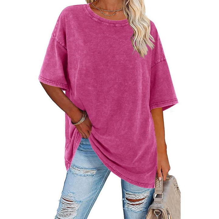 Harlow | Women's Cotton Oversized Half-Sleeve Crew Neck Tee