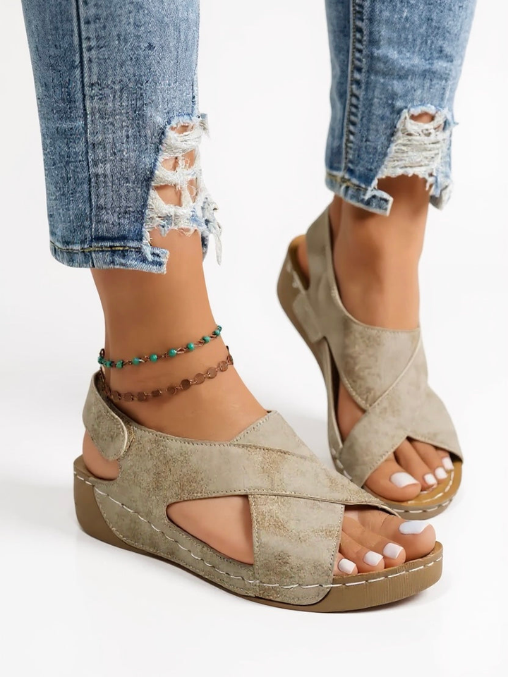 Hattie | Women's Orthopaedic Cross-Strap Wedge Sandals