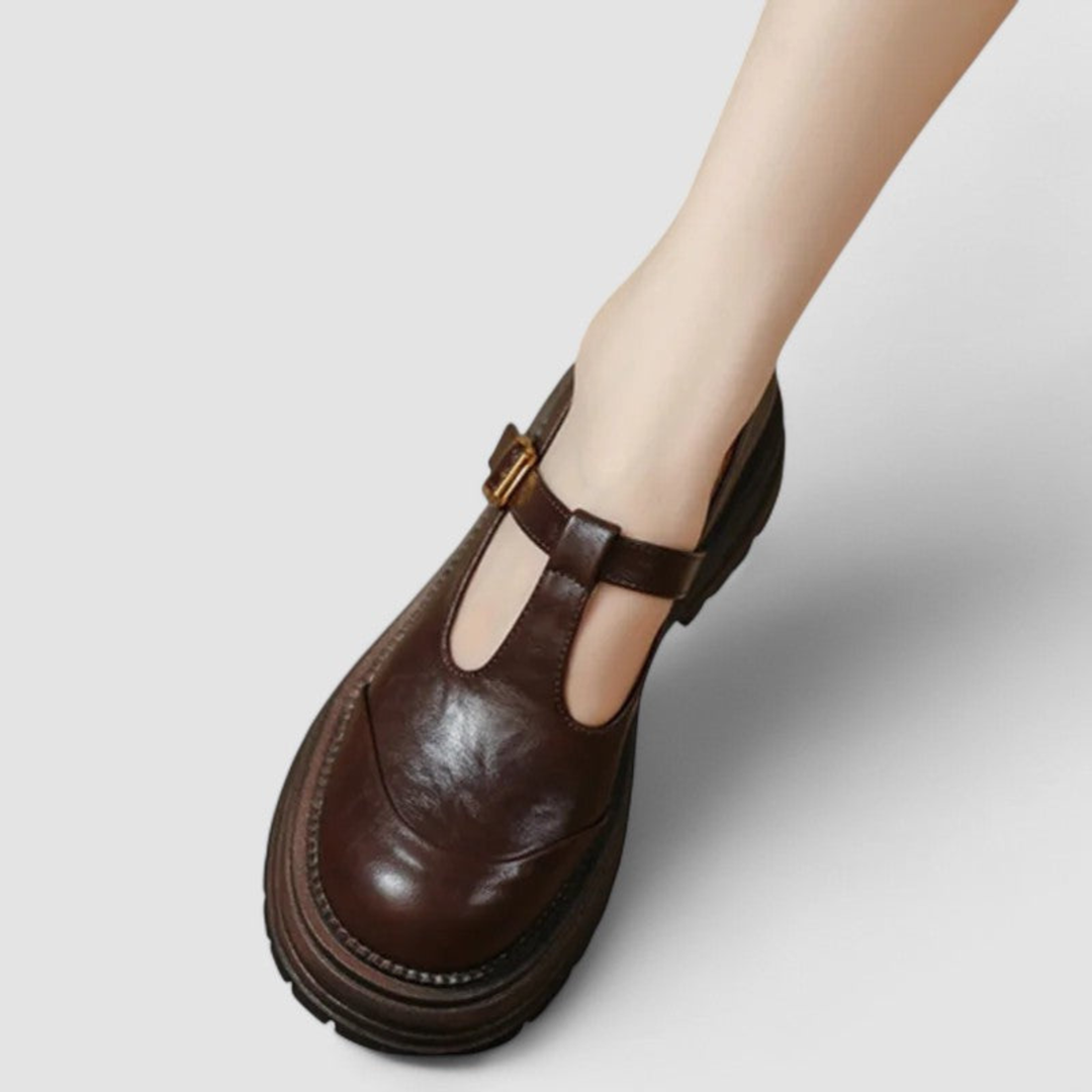 Imogen | Women's Leather T-Bar Mary Jane Chunky Platform Shoes