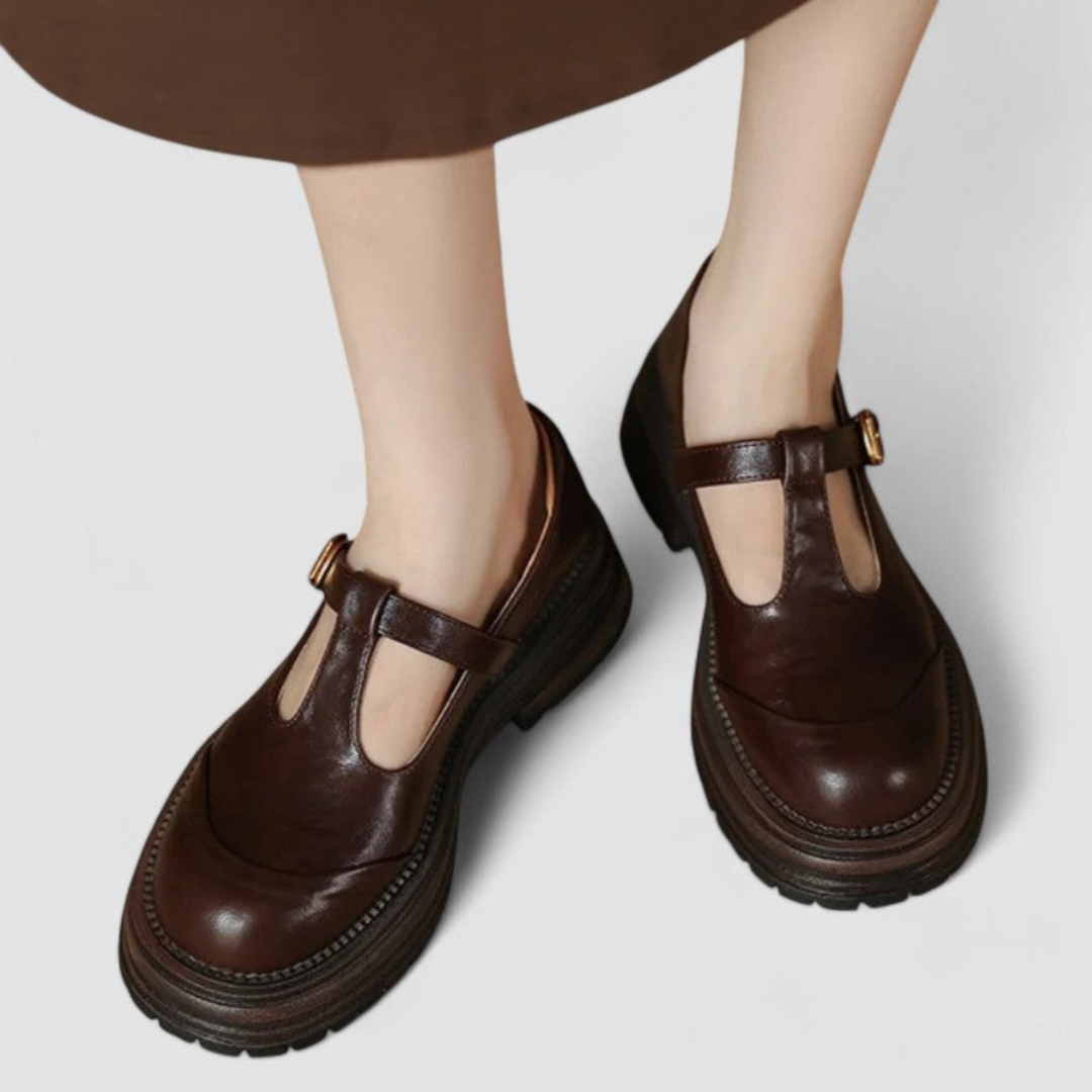 Imogen | Women's Leather T-Bar Mary Jane Chunky Platform Shoes