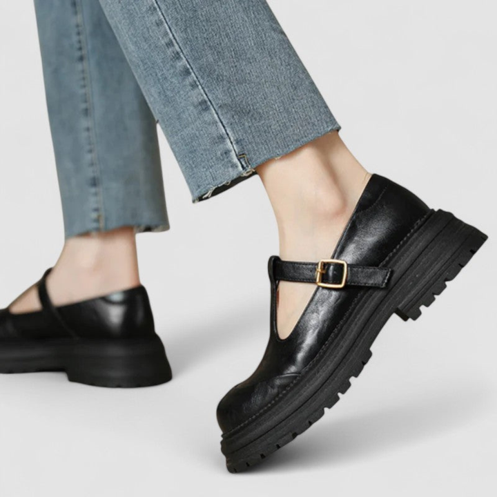 Imogen | Women's Leather T-Bar Mary Jane Chunky Platform Shoes