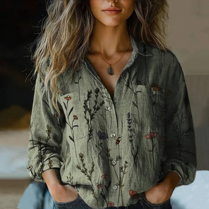 Indira | Women's Cotton Boho Print Relaxed Button-Up Shirt