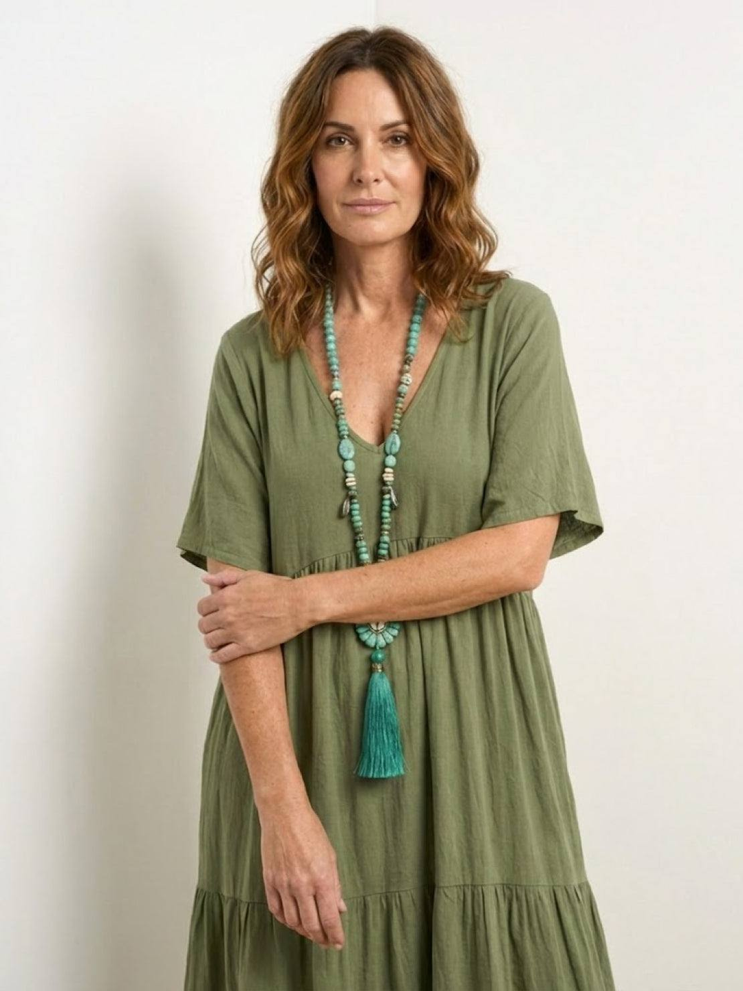 Indira | Women's Linen V-Neck Tiered Maxi Dress
