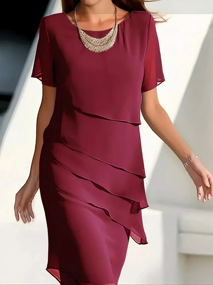 Isadora | Women's Chiffon Layered Tiered Panel Midi Dress Elegant