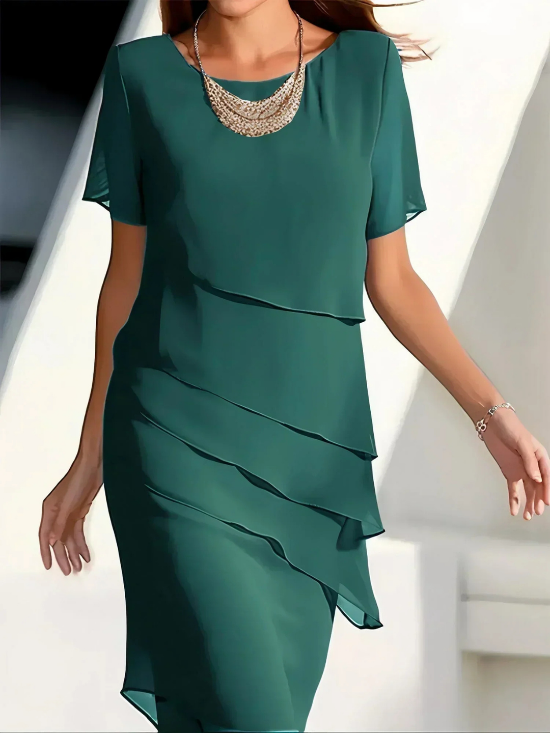 Isadora | Women's Chiffon Layered Tiered Panel Midi Dress Elegant