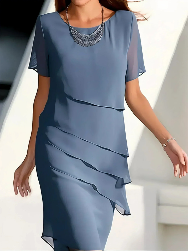 Isadora | Women's Chiffon Layered Tiered Panel Midi Dress Elegant