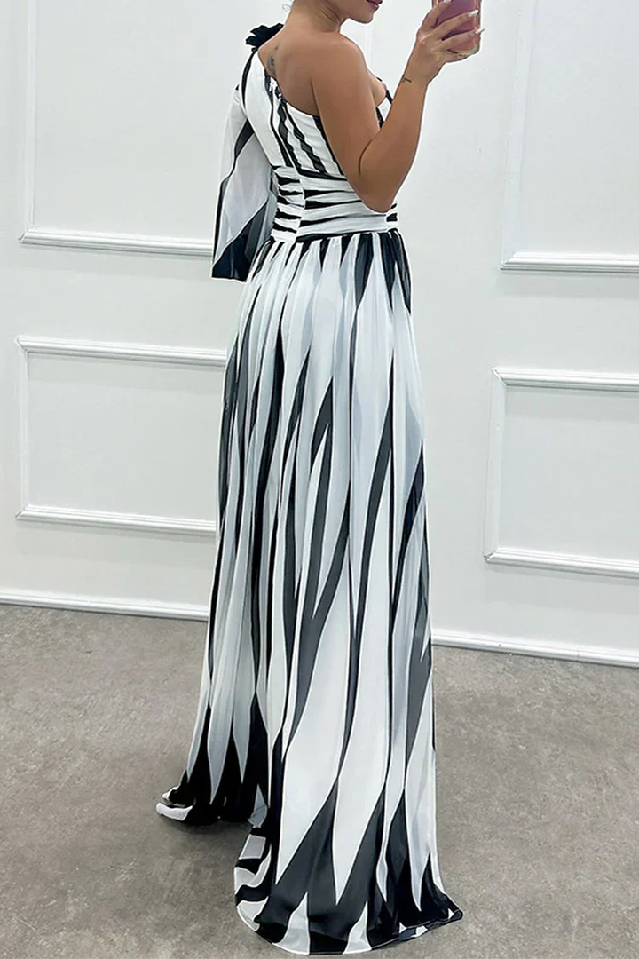 Isadora | Women's Chiffon One-Shoulder Printed Maxi Dress