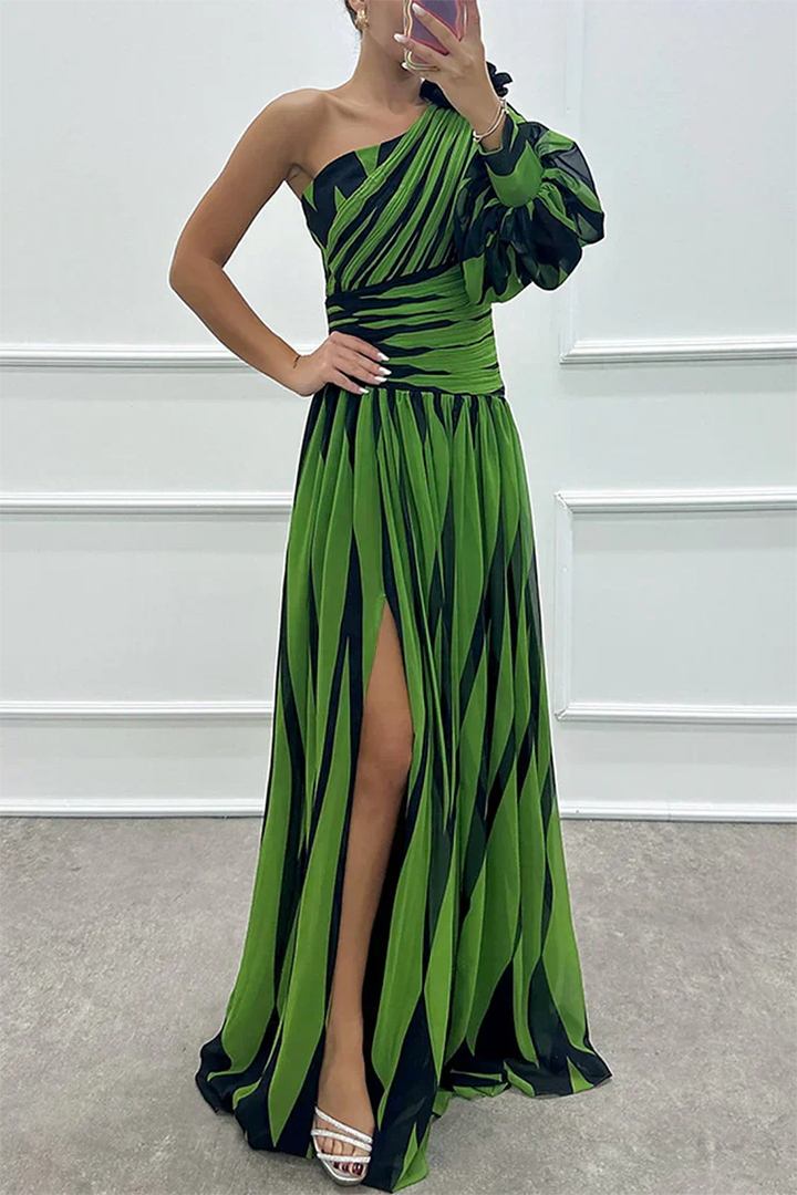 Isadora | Women's Chiffon One-Shoulder Printed Maxi Dress