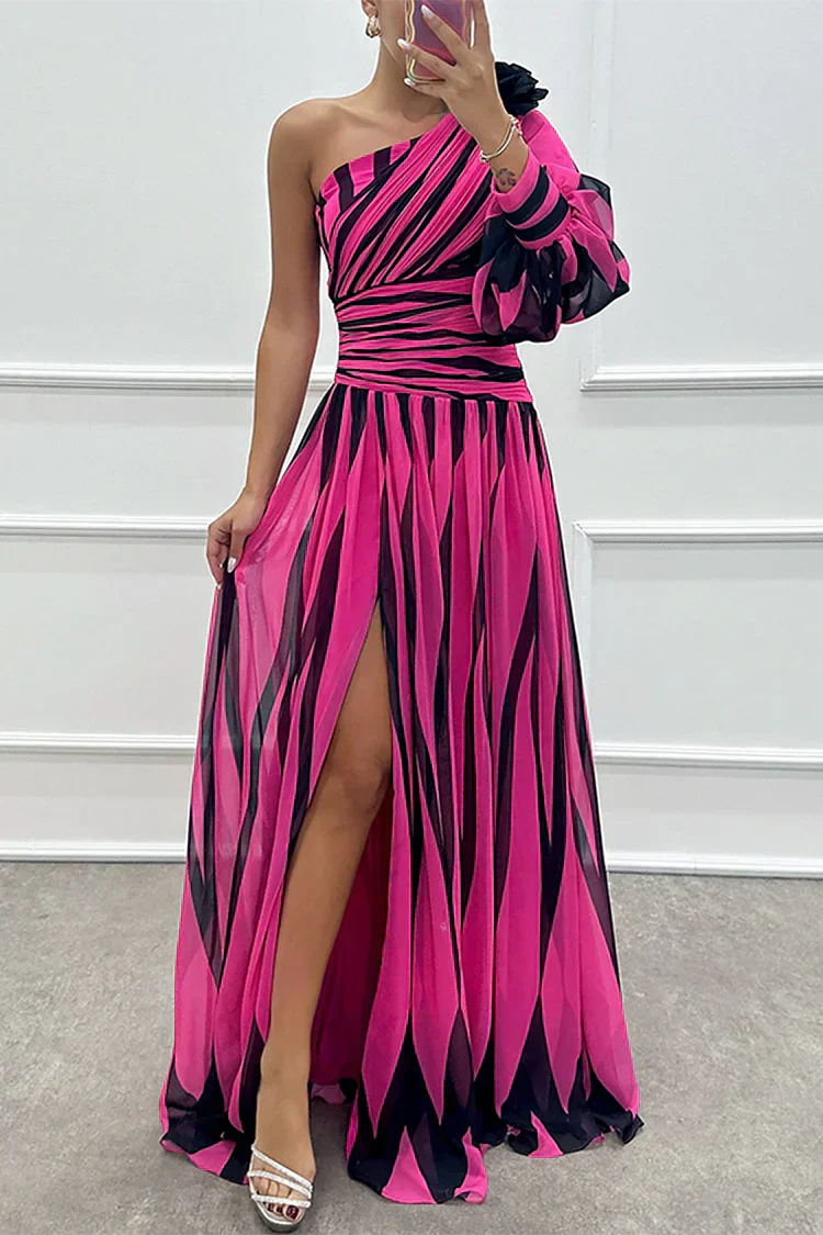 Isadora | Women's Chiffon One-Shoulder Printed Maxi Dress