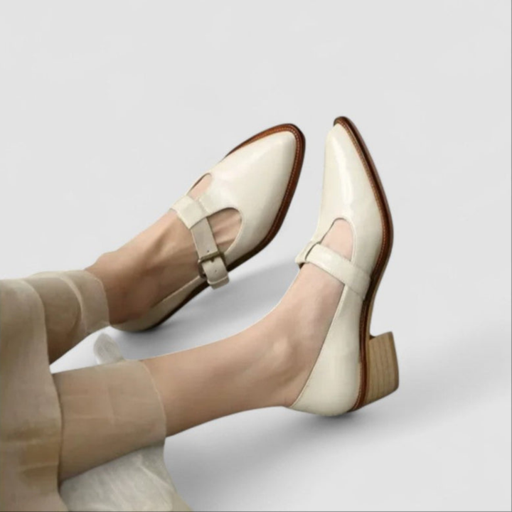 Isolde | Women's Leather Pointed-Toe Mary Jane Block Heel Pumps