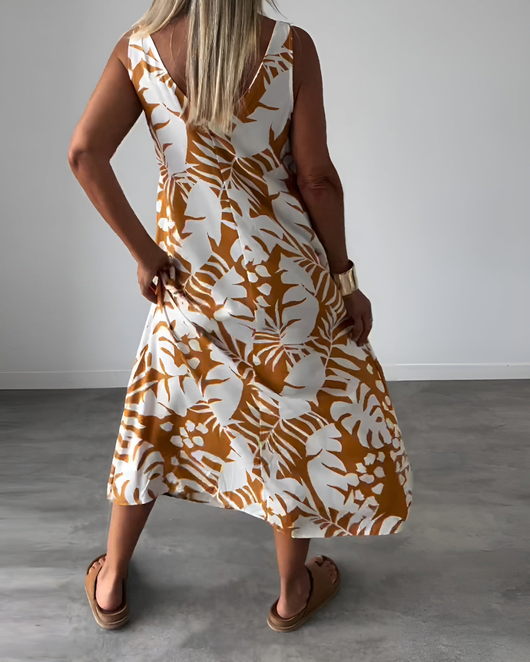 Jolene | Women's Chiffon Tropical Print Sleeveless Midi Dress