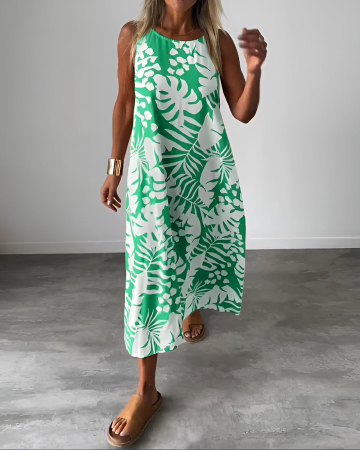 Jolene | Women's Chiffon Tropical Print Sleeveless Midi Dress
