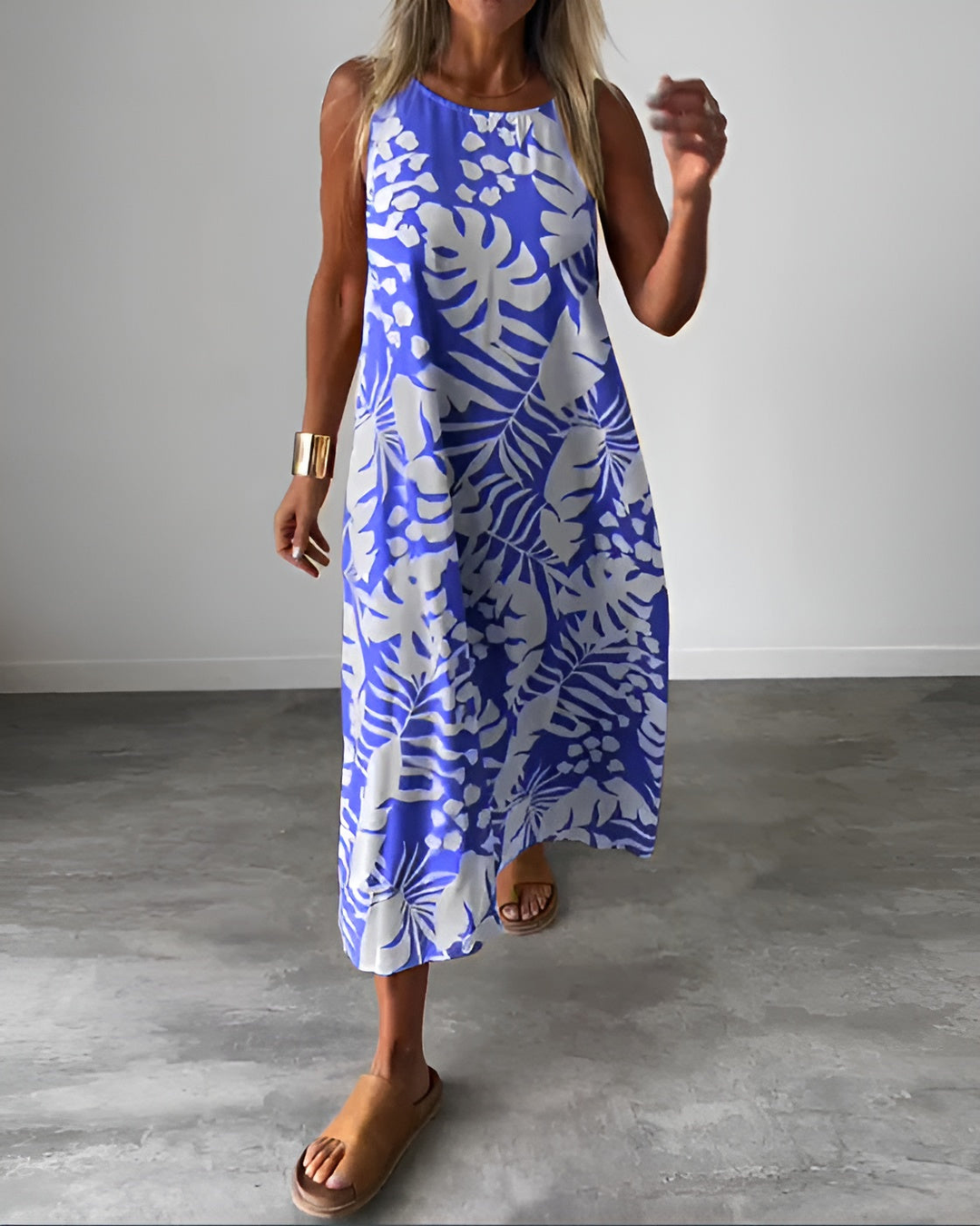 Jolene | Women's Chiffon Tropical Print Sleeveless Midi Dress