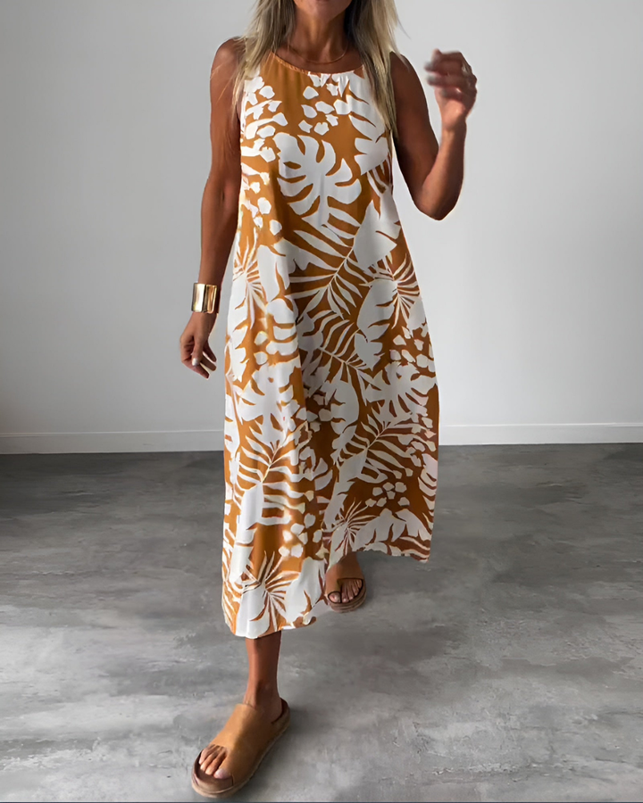 Jolene | Women's Chiffon Tropical Print Sleeveless Midi Dress