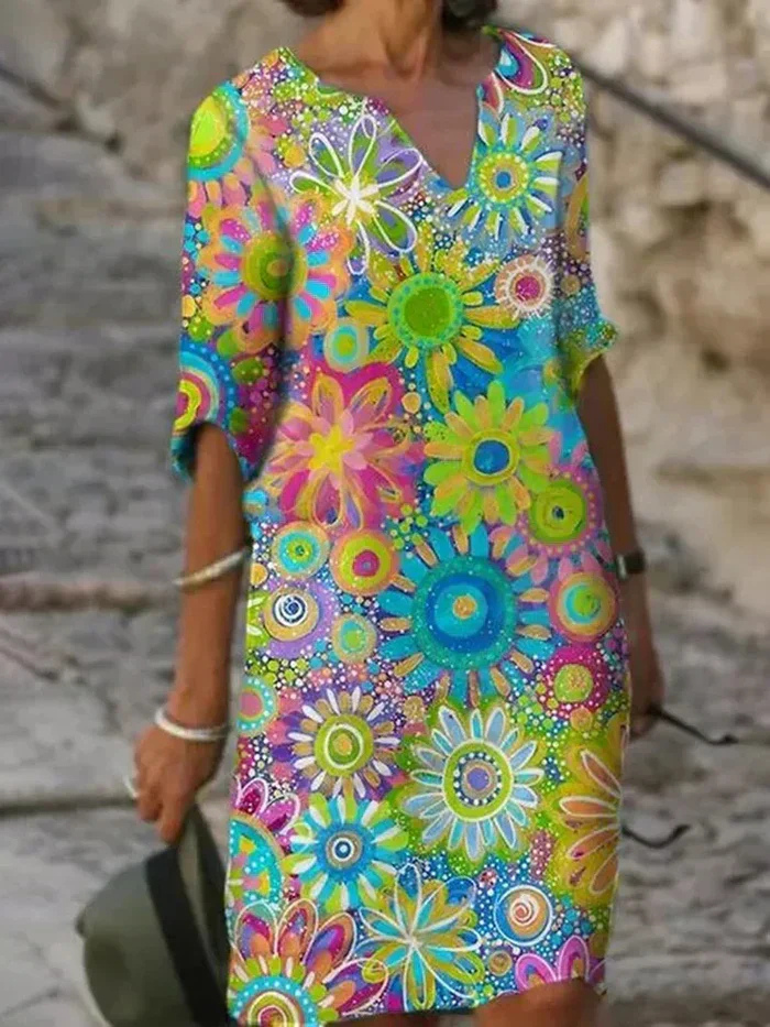 Jolene | Women's Cotton Vibrant Floral V-Neck Midi Dress