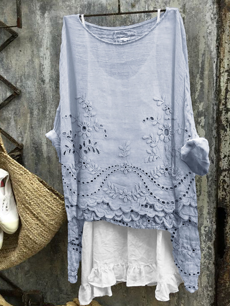 Jolene | Women's Linen Crochet Hem Oversized Boho Top