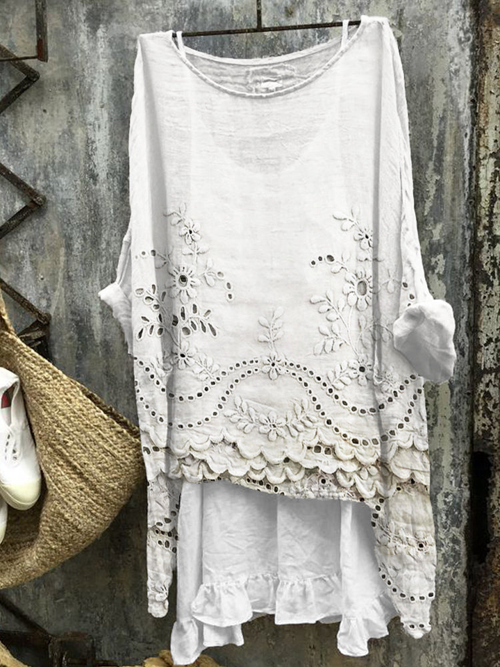 Jolene | Women's Linen Crochet Hem Oversized Boho Top