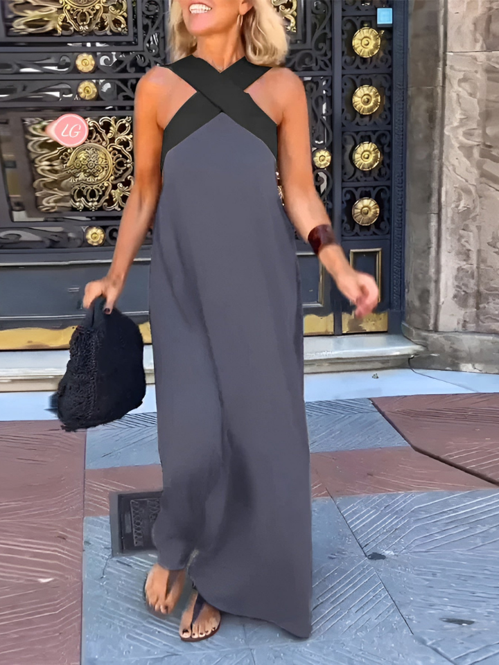 Jolene | Women's Stretch Cross-Strap Colourblock Maxi Dress