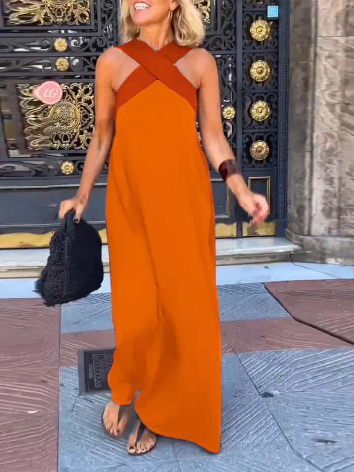 Jolene | Women's Stretch Cross-Strap Colourblock Maxi Dress