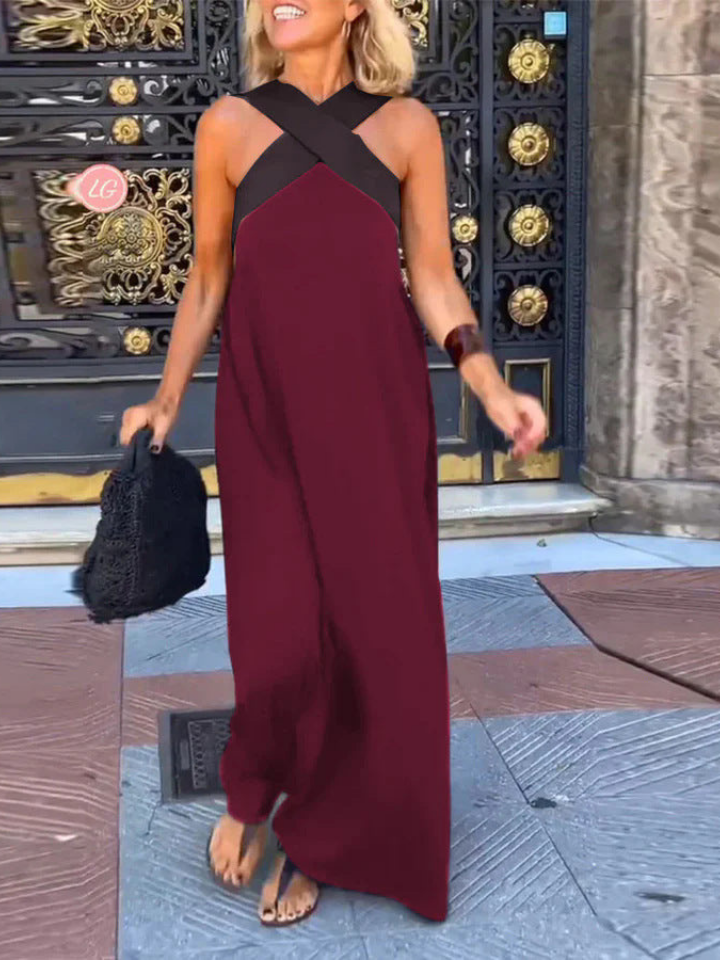 Jolene | Women's Stretch Cross-Strap Colourblock Maxi Dress