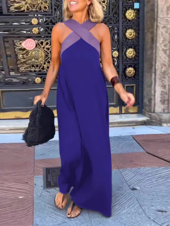 Jolene | Women's Stretch Cross-Strap Colourblock Maxi Dress