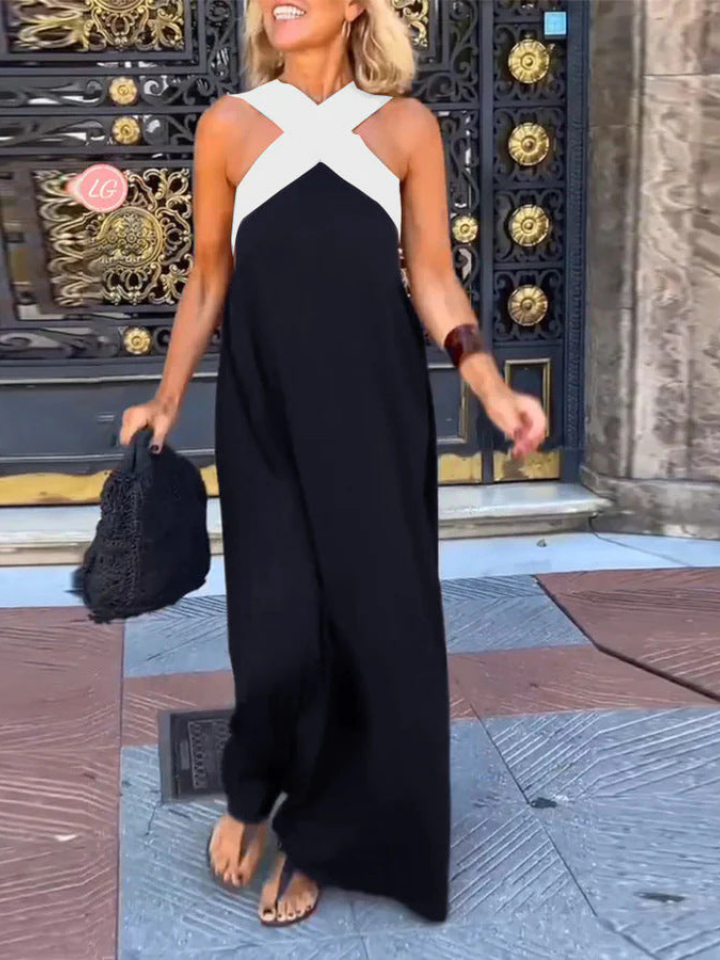 Jolene | Women's Stretch Cross-Strap Colourblock Maxi Dress