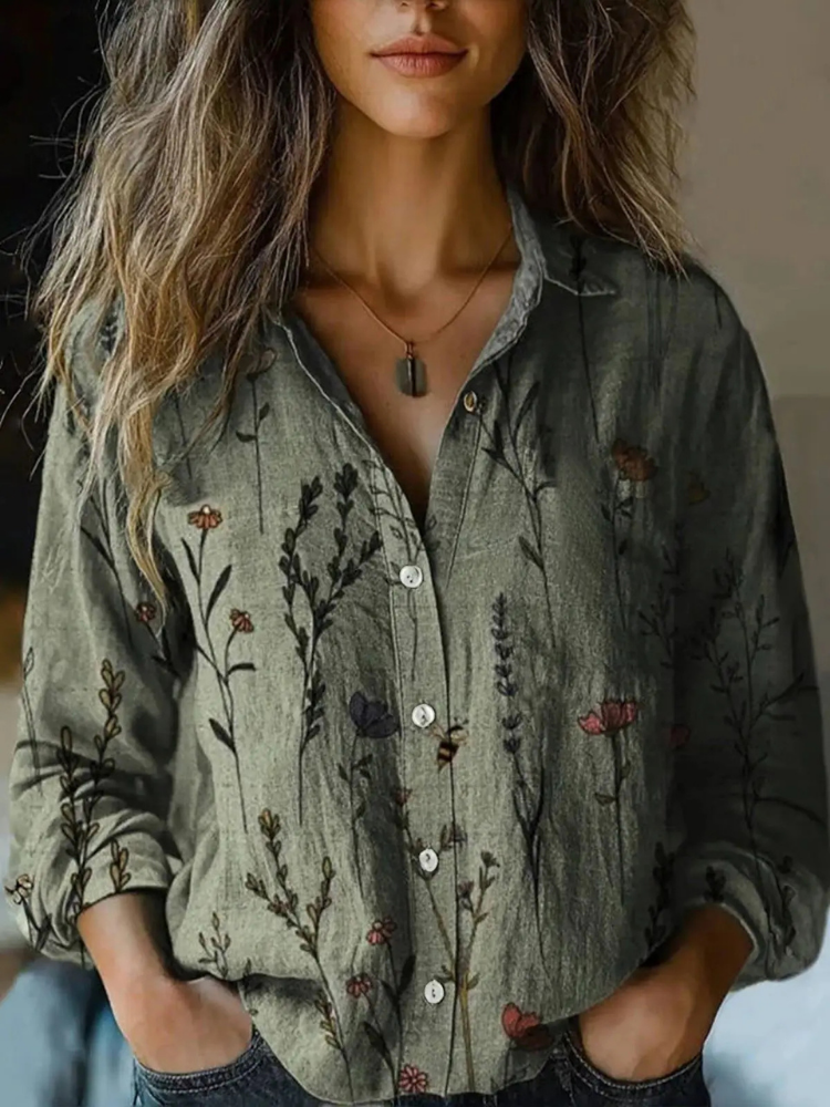 Juna | Women's Linen Boho Print Button-Down Shirt