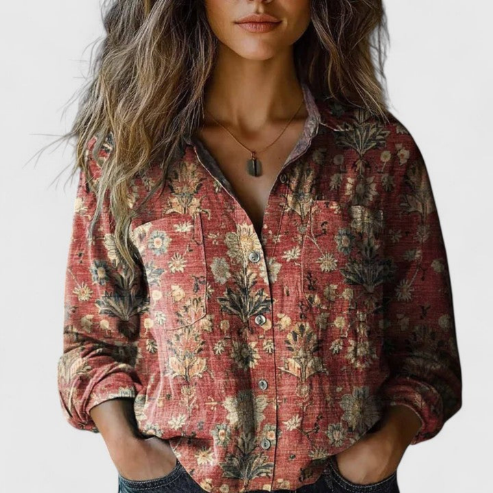Juna | Women's Linen Boho Print Button-Down Shirt