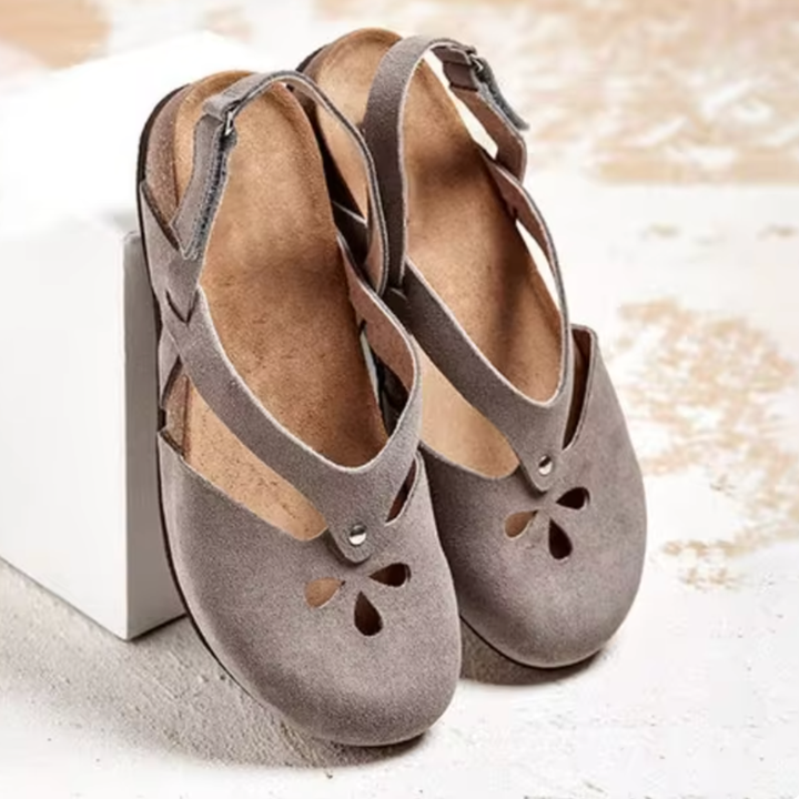 Juniper | Women's Suede Cut-Out Closed-Toe Cork Footbed Sandals