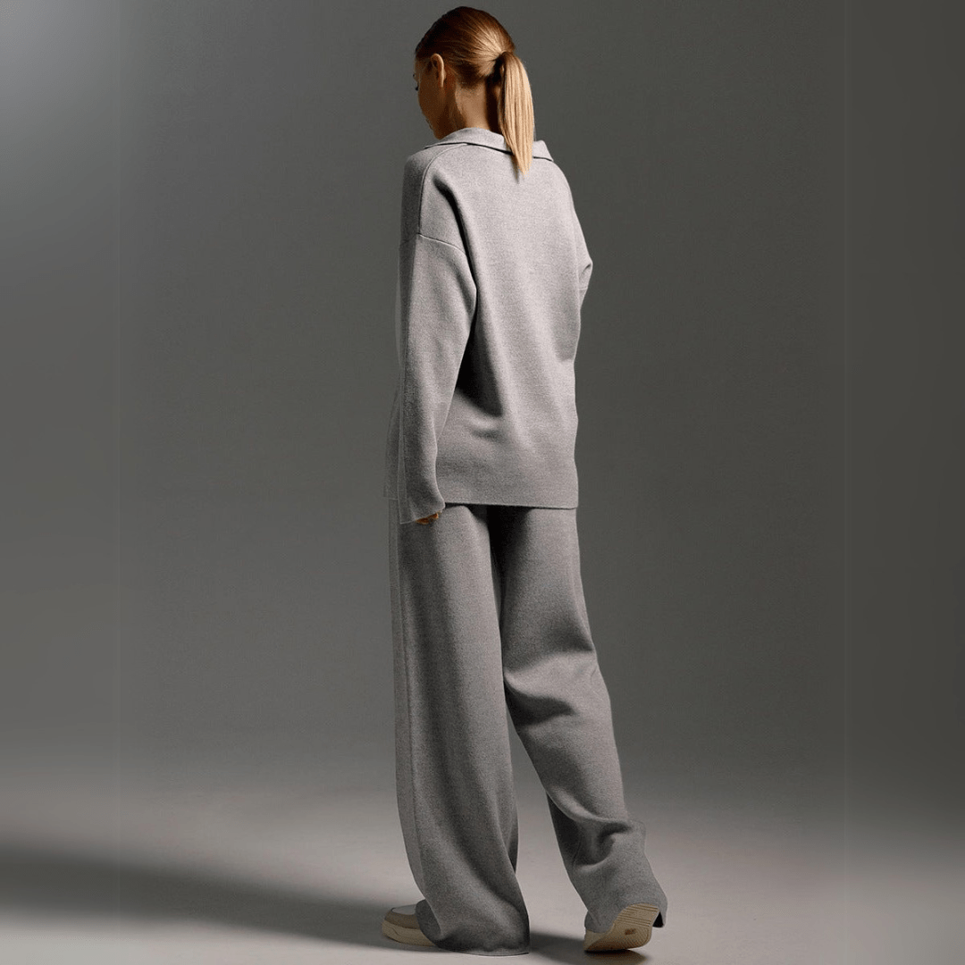 Lennox | Women's Cashmere-Blend Collared Sweater & Wide-Leg Trouser Set