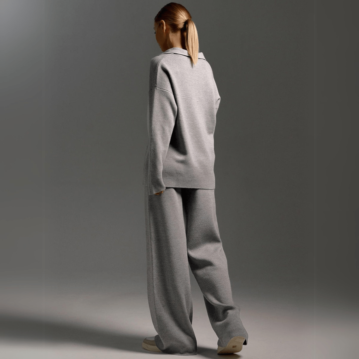 Lennox | Women's Cashmere-Blend Collared Sweater & Wide-Leg Trouser Set