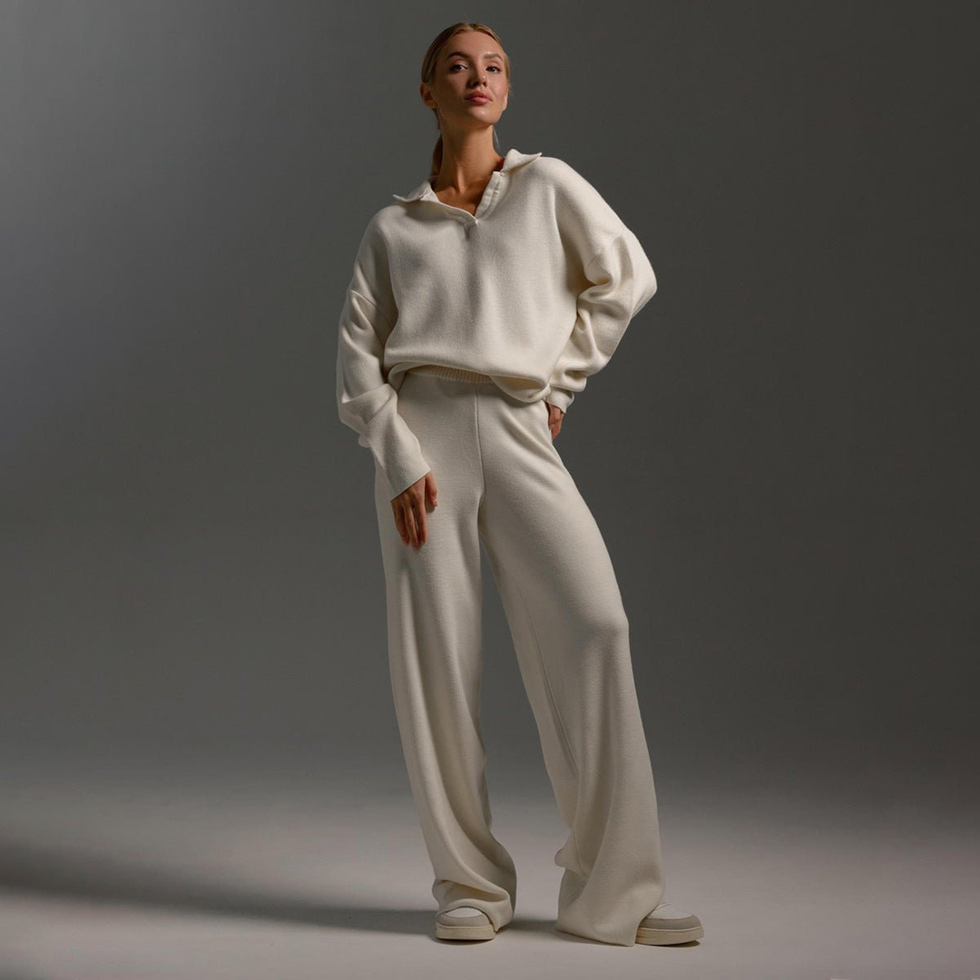 Lennox | Women's Cashmere-Blend Collared Sweater & Wide-Leg Trouser Set