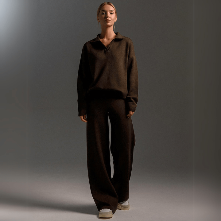 Lennox | Women's Cashmere-Blend Collared Sweater & Wide-Leg Trouser Set