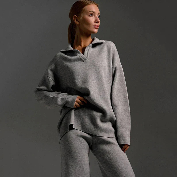 Lennox | Women's Cashmere-Blend Collared Sweater & Wide-Leg Trouser Set