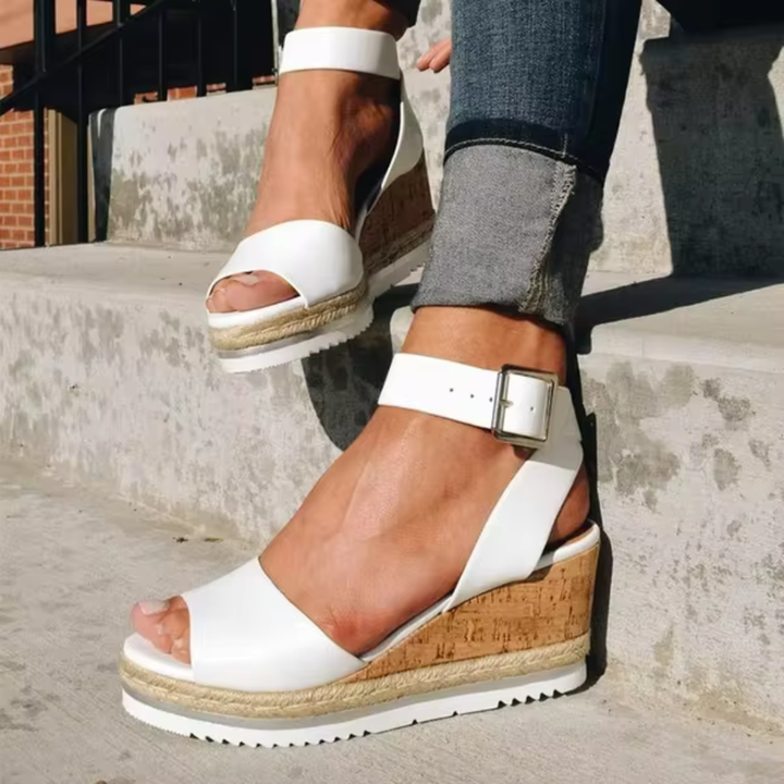 Lennox | Women's Leather Ankle Strap Cork Wedge Sandals