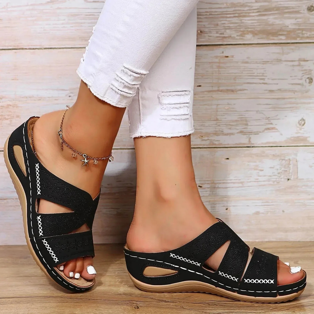 Lennox | Women's Orthopaedic Crossover Strap Low Wedge Sandals