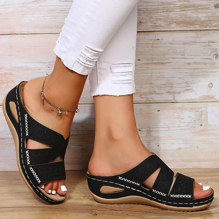 Lennox | Women's Orthopaedic Crossover Strap Low Wedge Sandals