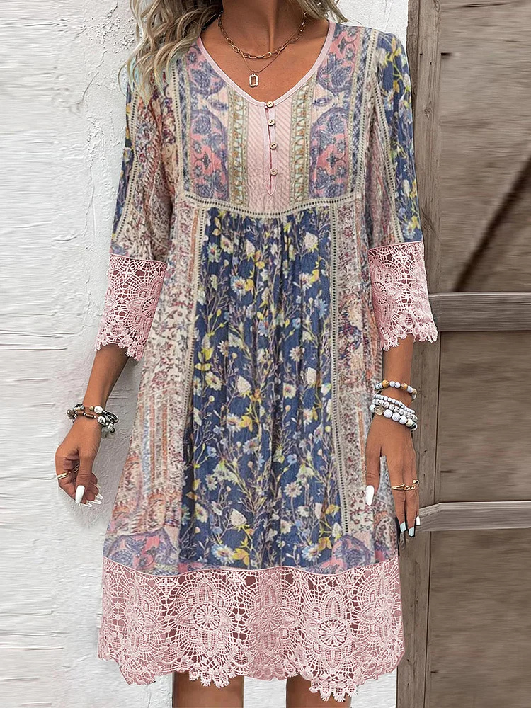 Liesel | Women's Cotton Lace-Trim Embroidered Midi Dress