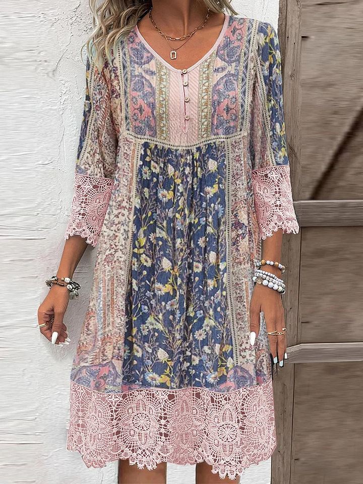 Liesel | Women's Cotton Lace-Trim Embroidered Midi Dress