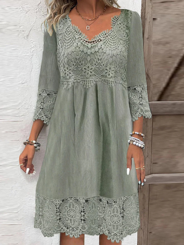 Liesel | Women's Cotton Lace-Trim Embroidered Midi Dress