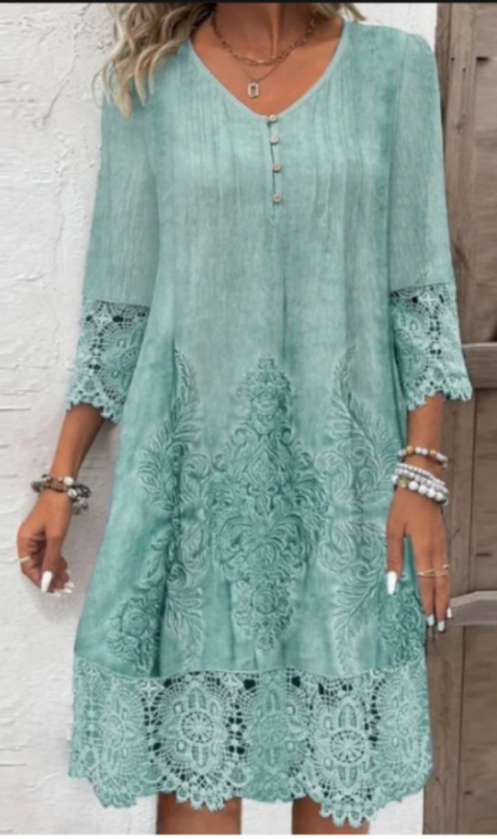 Liesel | Women's Cotton Lace-Trim Embroidered Midi Dress