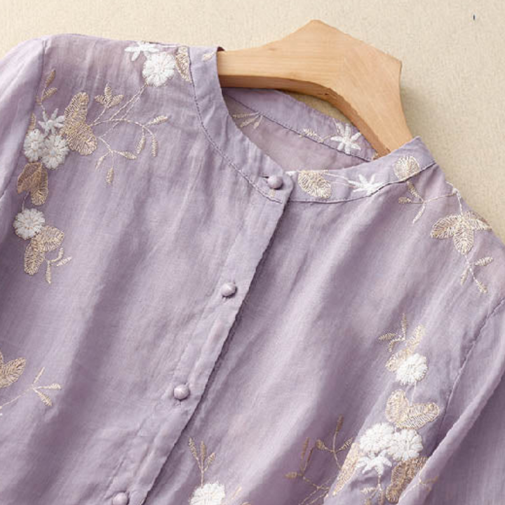 Liora | Women's Chiffon Floral Embroidered Layered-Hem Blouse