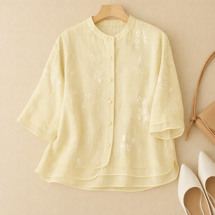 Liora | Women's Chiffon Floral Embroidered Layered-Hem Blouse