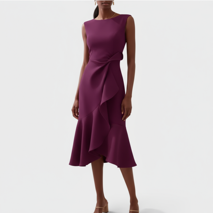 Luelle | Women's Stretch Ruffle Hem Sleeveless Midi Dress Elegant