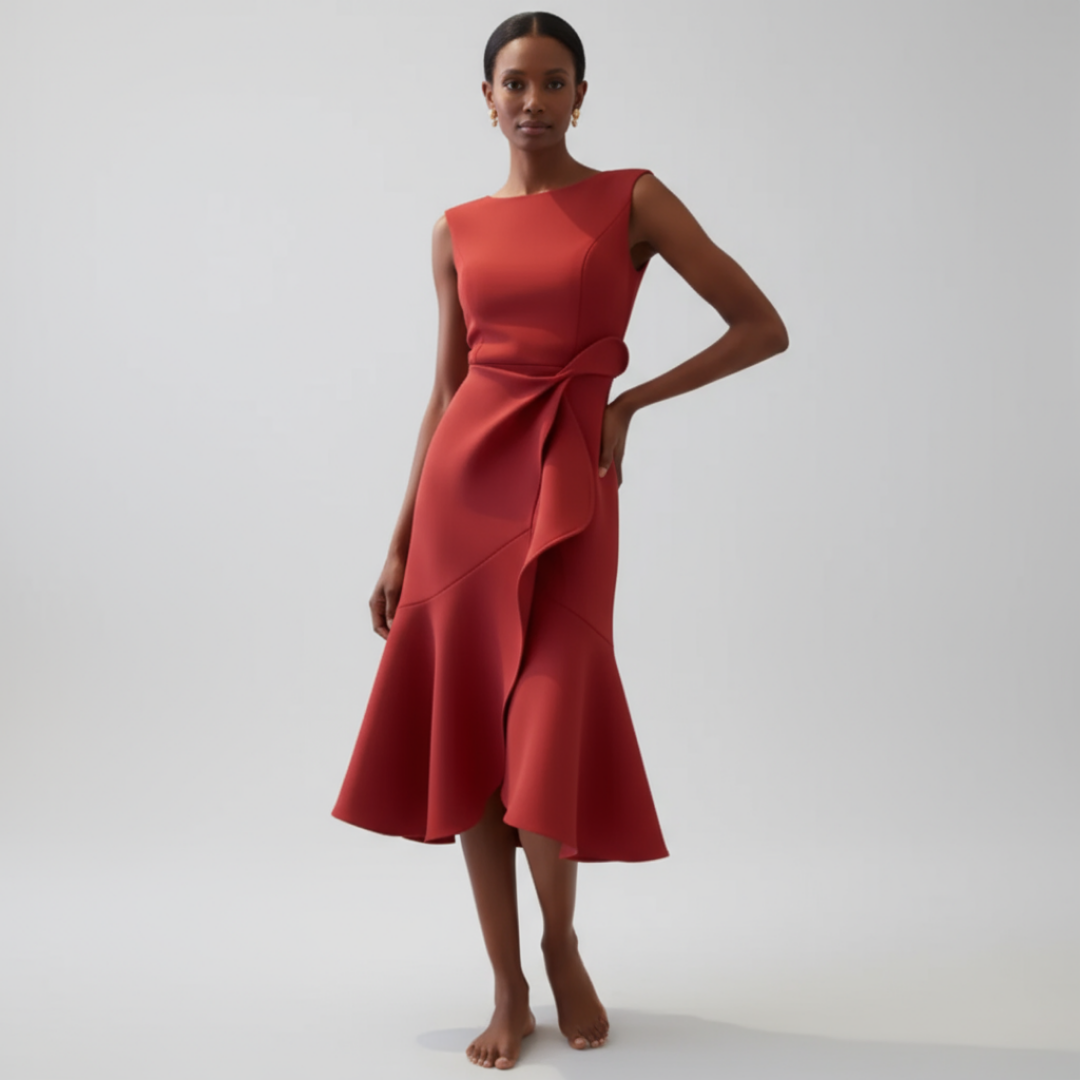 Luelle | Women's Stretch Ruffle Hem Sleeveless Midi Dress Elegant
