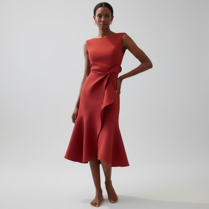 Luelle | Women's Stretch Ruffle Hem Sleeveless Midi Dress Elegant