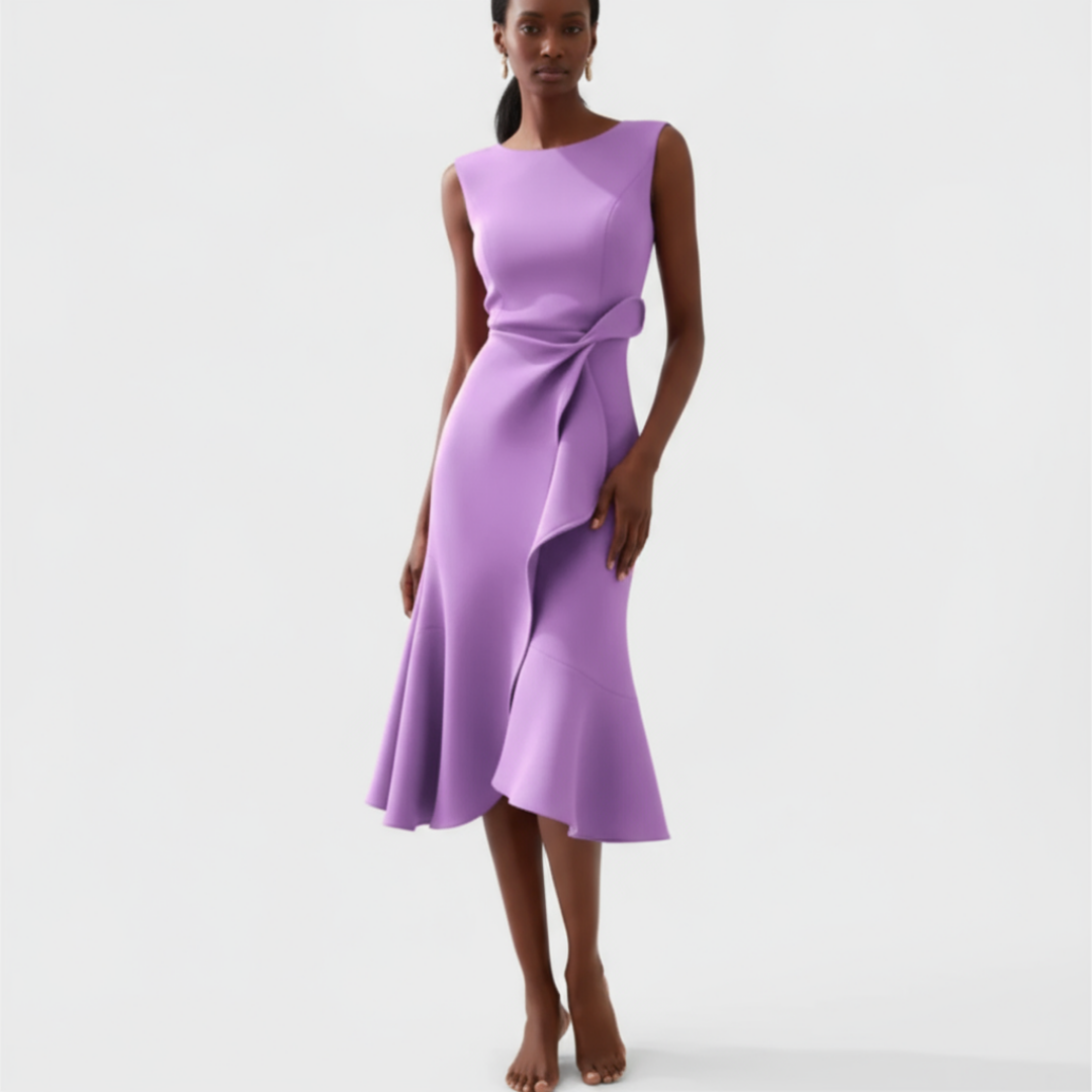 Luelle | Women's Stretch Ruffle Hem Sleeveless Midi Dress Elegant